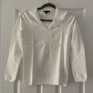 Tommy Hilfiger Cream White Long Sleeve V Neck Shirt